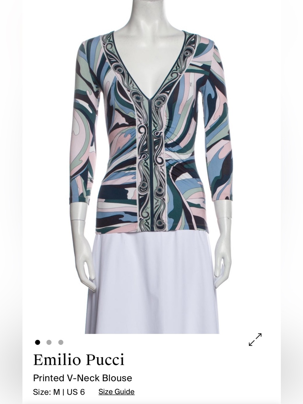 Emilio Pucci Pastel Swirl V-Neck Fitted Top - Pink, Blue, Gray